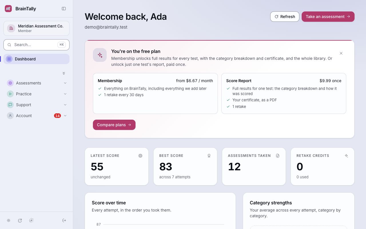 Your dashboard - where you land after signing in.