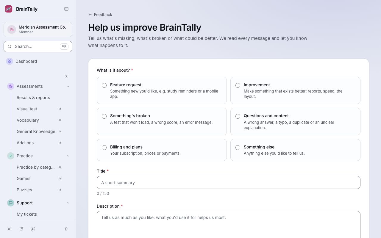 New feedback: choose what it's about, then tell us.