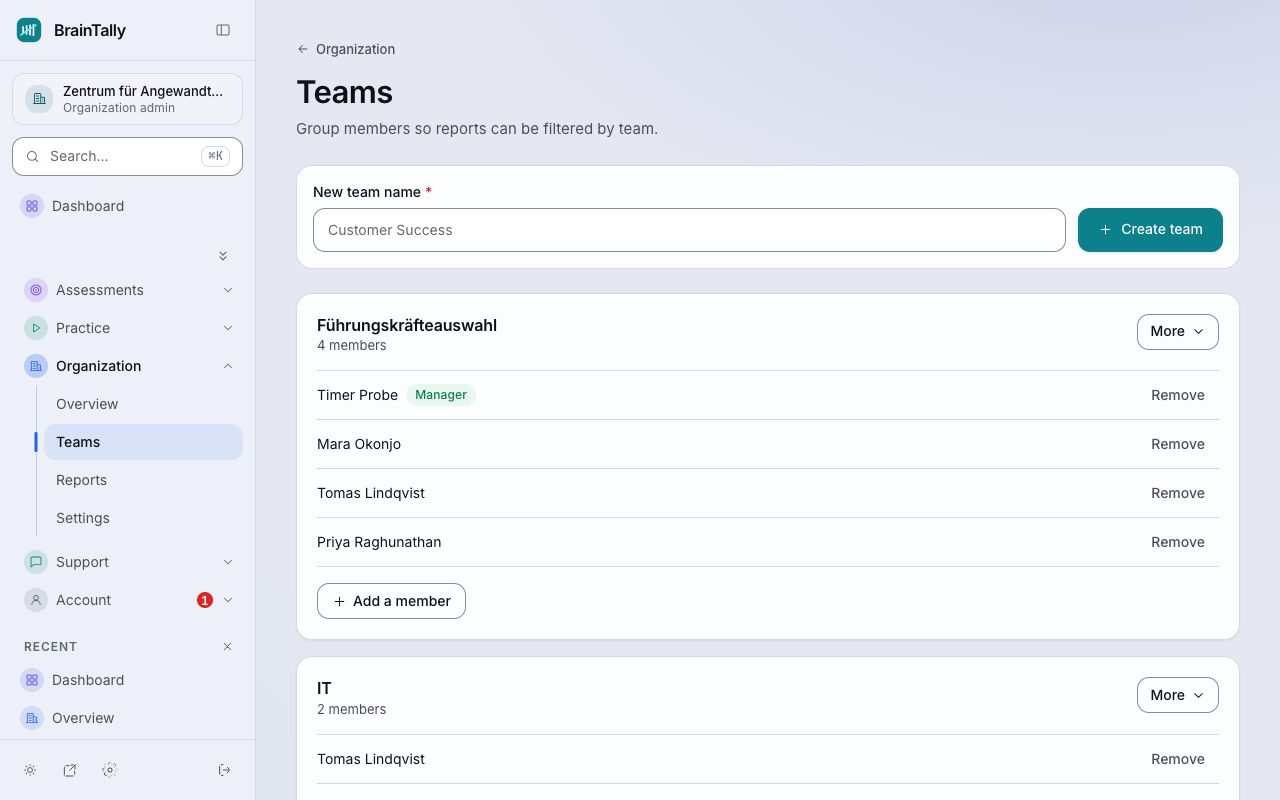 Teams, each with its members.