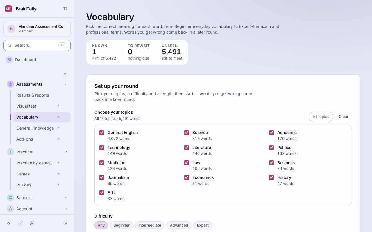 Vocabulary: words you know, words to revisit, and words still to meet.