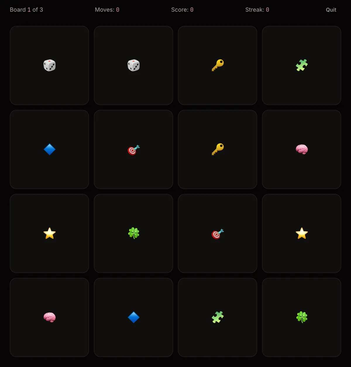 Memory Match, mid-game