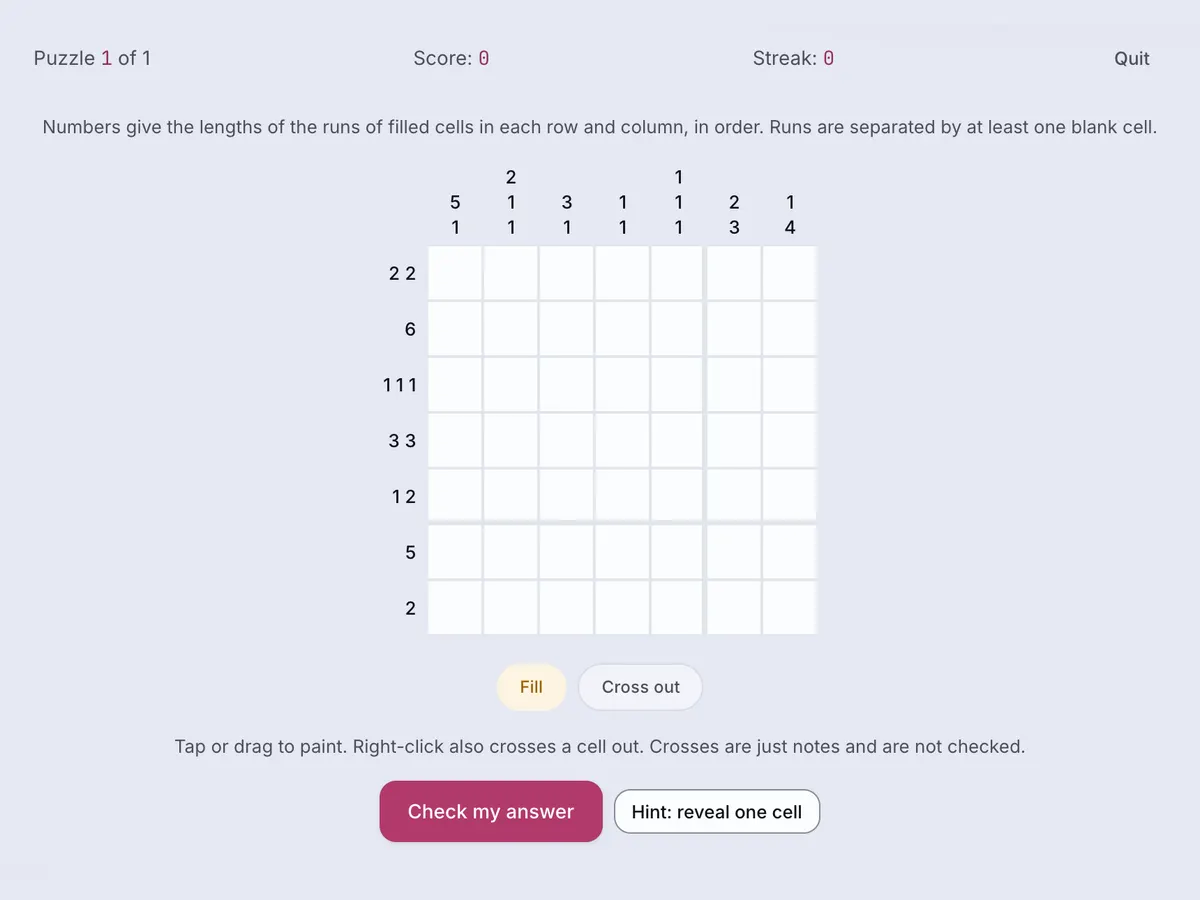 Nonogram, mid-game