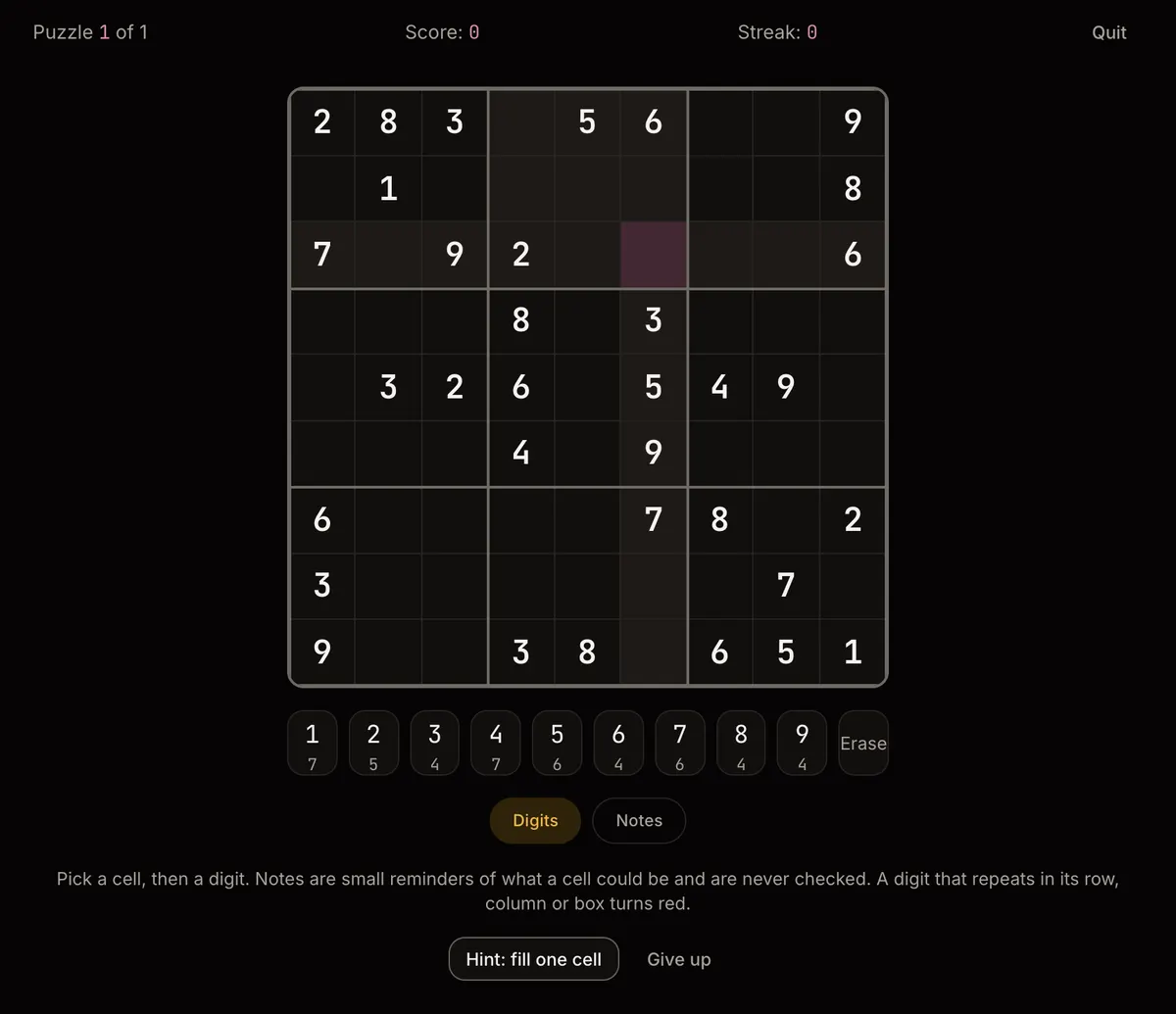 Sudoku, mid-game