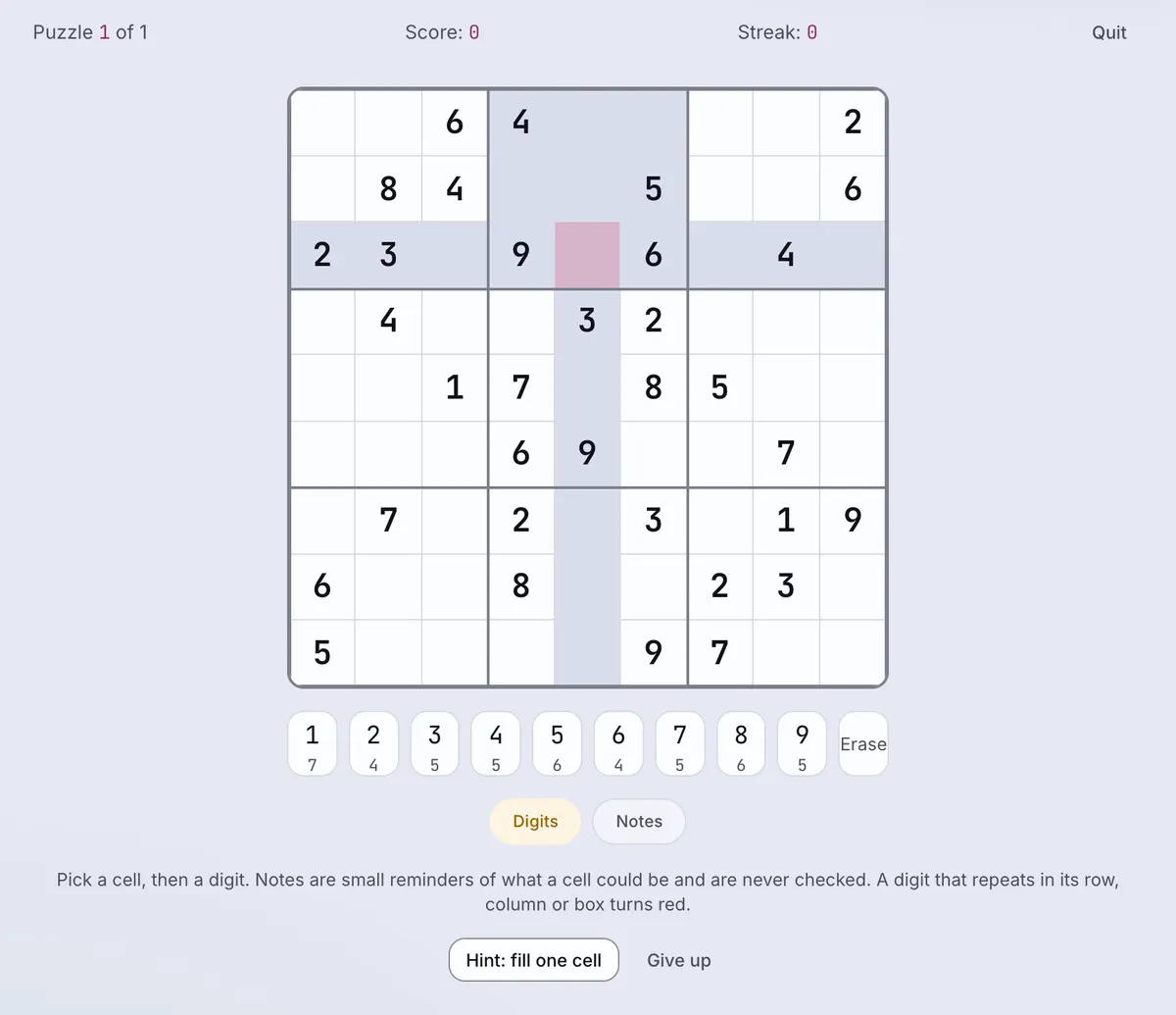 Sudoku, mid-game